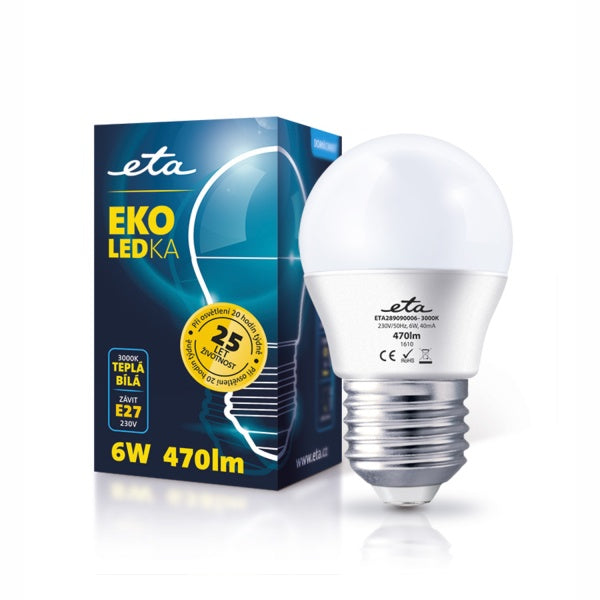 LED Bulb ETA EKO LEDka mini globe, 6W, E27, warm white light (G45-PR-323-16A)