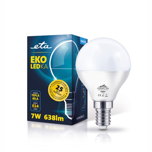 LED Bulb ETA EKO LEDka mini globe, 7W, E14, warm white light (G45-PR-638-16A)