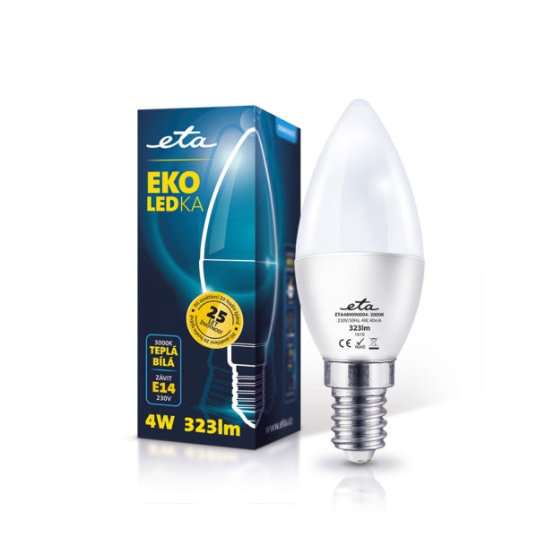LED Bulb ETA EKO LEDka candle, 4W, E14, warm white light (C37-PR-323-16A)