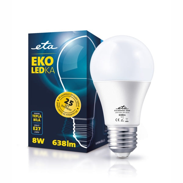 LED Bulb ETA EKO LEDka classic, 8W, E27, warm white light (A60-PR-638-16A)