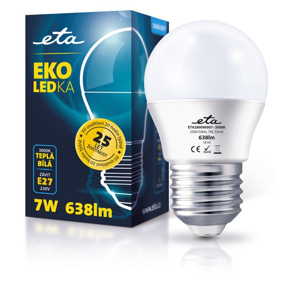 LED Bulb ETA EKO LEDka mini globe, 7W, E27, warm white light (G45-PR-470-16A)